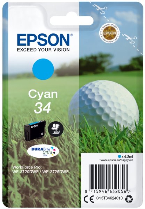 Náplň Epson 34, C13T34624010 azurová 