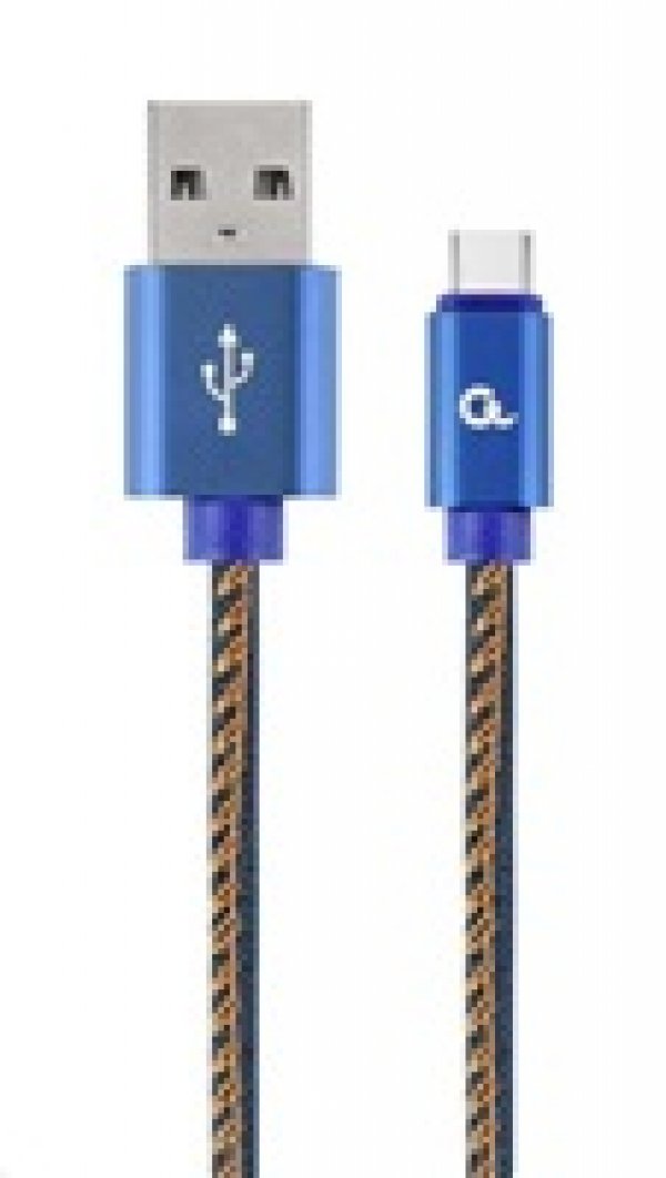 Kabel GEMBIRD CABLEXPERT USB 2.0 AM na Type-C kabel (AM/CM), 2m, opletený, jeans (CC-USB2J-AMCM-2M-BL)