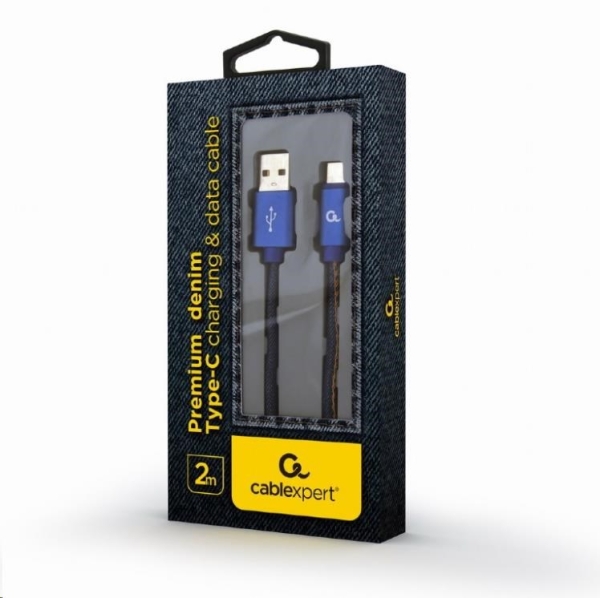 Kabel GEMBIRD CABLEXPERT USB 2.0 AM na Type-C kabel (AM/CM), 2m, opletený, jeans (CC-USB2J-AMCM-2M-BL)