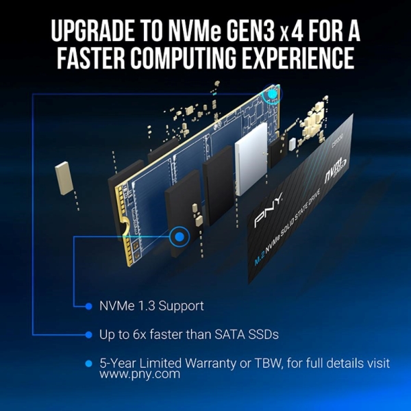 PNY SSD CS1030 1TB, PCIe Gen3x4, M.2 2280, (R:2100/ W:1700MB/s)