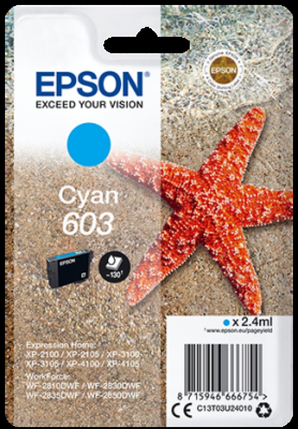 Náplň Epson 603, C13T03U24010 azurová