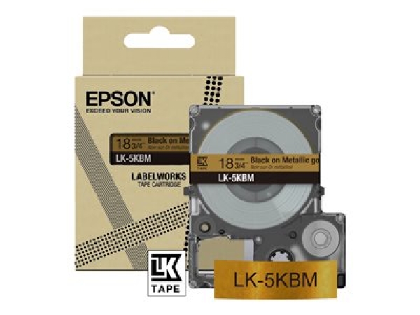 Epson LabelWorks LK-5KBM - Černá na metalické zlaté - Role (1,8 cm x 9 m) 1 kazeta/y závěsný box - pásková kazeta - pro LabelWorks LW-C410, LW-C610