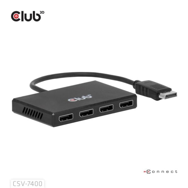 Club3D hub MST (Multi Stream Transport) DisplayPort 1.4 na 4x DisplayPort, Quad monitor, 4x 4K30Hz, 8K30Hz