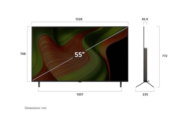 LG OLED55B56LA 55" 4K Smart TV, OLED, Perfect Black, webOS, AI Magic Remote, HDMI 2.1, USB, Wi-Fi, Bluetooth