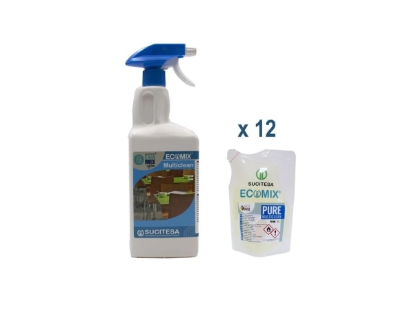 SUCITESA ECOMIX PURE MULTICLEAN SPRAY, C, univerzál. prostř. sada 12ks 90ml sáčků+lahev 1l