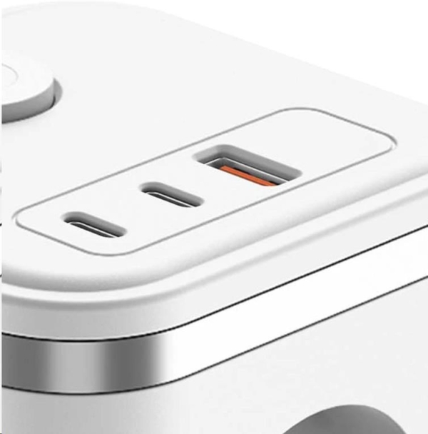 Viking síťový adaptér Y33, 3x 230 V, 1x USB-A, 2x USB-C, tlačítko ON/OFF, bílá