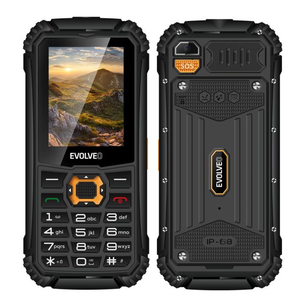 EVOLVEO StrongPhone Q1, vodotěsný odolný Dual SIM telefon, černo-oranžový