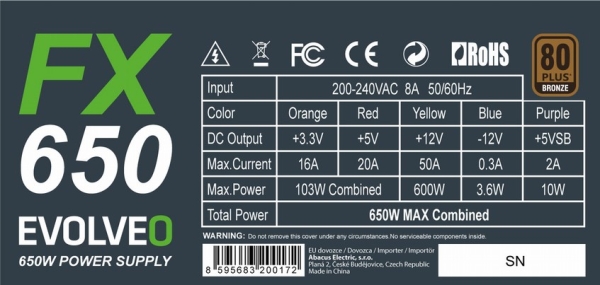 EVOLVEO FX 650/650W/ATX/80PLUS Bronze