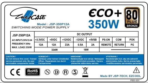 EUROCASE zdroj 350W Eco+, 120mm, 80+ Bronze, ATX