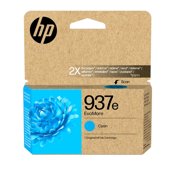 HP 937e EvoMore - 20 ml - azurová - originální - Officejet - inkoustová cartridge - pro Officejet Pro 9110b, 9120, 9120b, 9120e, 9130b, 9130e, 9720, 9720E, 9730, 9730e