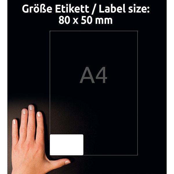 Avery Zweckform jmenovky 80mm x 50mm, A4, bílé, 10 etiket, samolepicí, baleno po 20 ks, L4785-20, pro laserové tiskárny
