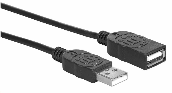Manhattan USB kabel, USB 2.0, Male na Female, 480 Mbps, 1m, černá
