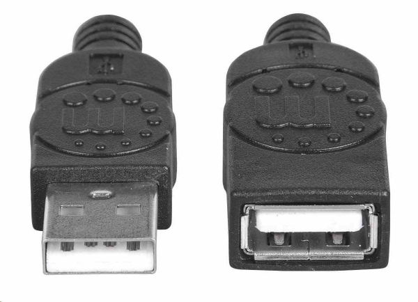 Manhattan USB kabel, USB 2.0, Male na Female, 480 Mbps, 1m, černá