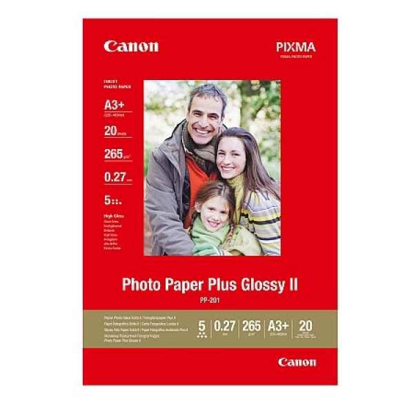 Canon Photo Paper Plus Glossy II PP-201 - Lesklý - A3 plus (329 x 423 mm) 20 listy fotografický papír - pro PIXMA iX7000, MP210, MP520, MP610, MP970, MX300, MX310, MX700, MX850, PRO-1, PRO-10, 100