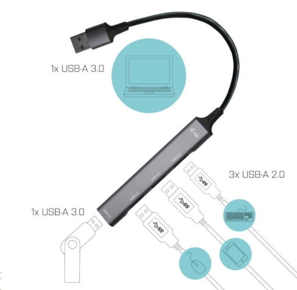 i-tec USB 3.0 Metal HUB 1x USB 3.0 + 3x USB 2.0