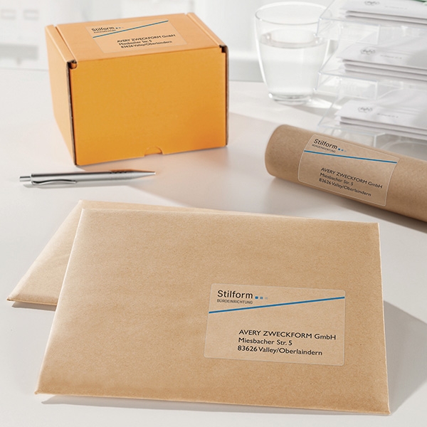 Avery Zweckform etikety 210mm x 297mm, A4, průhledné, transparentní, 1 etiketa, na balíky, baleno po 25 ks, L7567-25, pro laserové