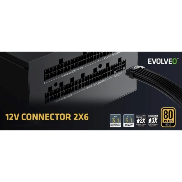 EVOLVEO G650,zdroj650W,ATX3.1,14cm,aPFC,80+GOLD,3YRW