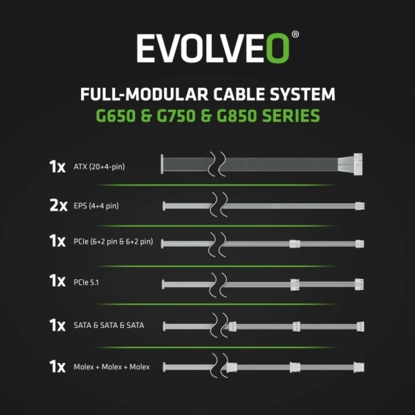 EVOLVEO G650,zdroj650W,ATX3.1,14cm,aPFC,80+GOLD,3YRW