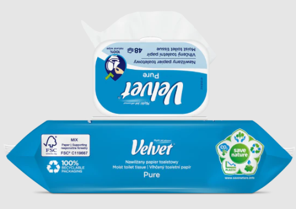 VELVET Vlhčený toaletní papír Pure, 48 ks