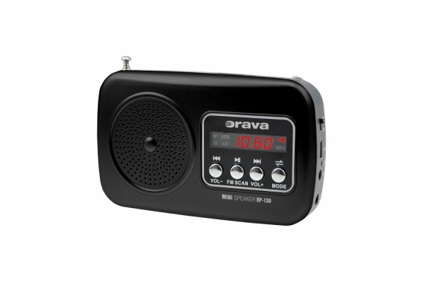 Orava RP 130 přenosný rádiopřijímač, SD Karta, výstup na sluchátka, LED displej, FM rádio, USB, AUX vstup, černý