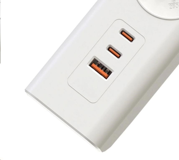 Viking síťová prodlužovací zásuvka YC53, 5x AC 230V, 1x USB-A, 2x USB-C, délka 1,5 m, bílá