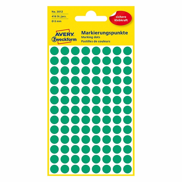 Avery Zweckform etikety 8mm, zelené, 104 etiket, značkovací, baleno po 4 ks, 3012, pro ruční popis