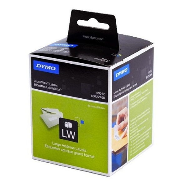 Dymo papírové štítky 89mm x 36mm, bílé, velké, 2x260 ks, 99012, S0722400