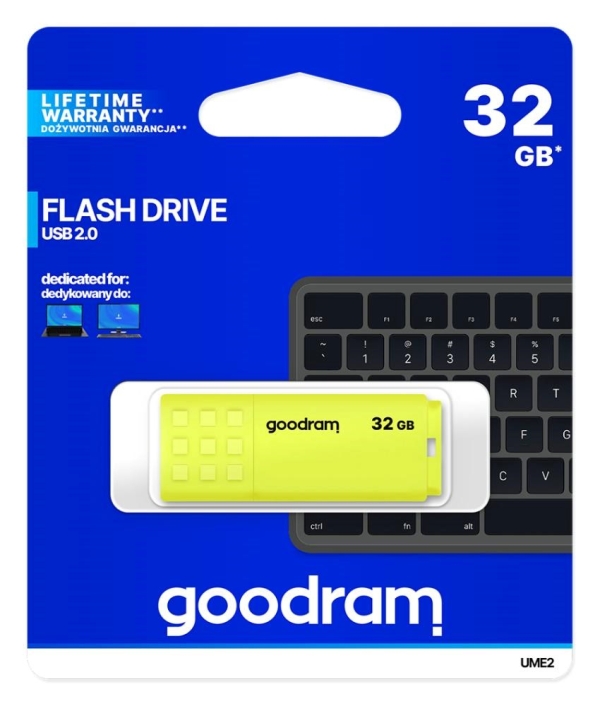 GOODRAM Flash Disk 32GB UME2, USB 2.0, žlutá