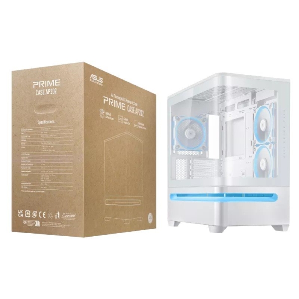 ASUS Case AP202 PRIME CASE, mATX, Průhledná bočnice, 3x 120mm ARGB Fan, bílá