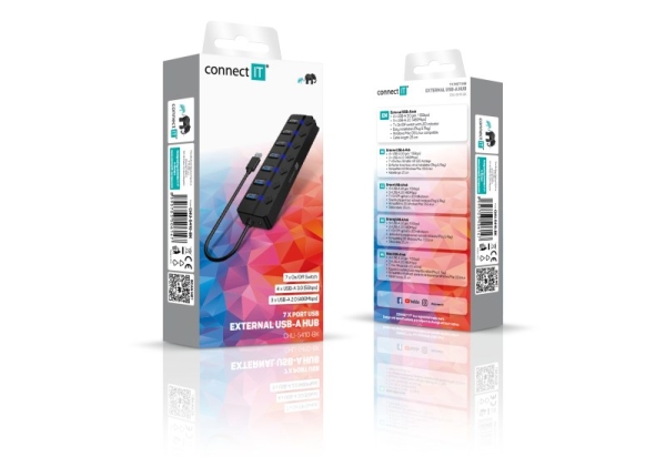 CONNECT IT USB Hub Mighty Switch 2, 4xUSB 3.0, 3xUSB 2.0, externí, černá