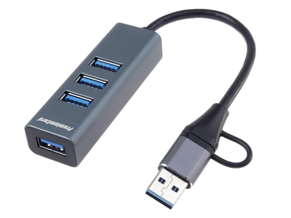 PremiumCord Hub 5G SuperSpeed, USB-C a USB-A na 4x USB-A 3.2 Gen 1