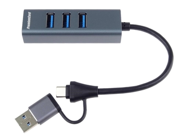 PremiumCord Hub 5G SuperSpeed, USB-C a USB-A na 4x USB-A 3.2 Gen 1