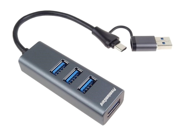 PremiumCord Hub 5G SuperSpeed, USB-C a USB-A na 4x USB-A 3.2 Gen 1
