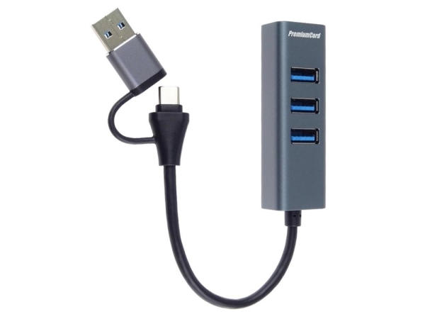 PremiumCord Hub 5G SuperSpeed, USB-C a USB-A na 4x USB-A 3.2 Gen 1