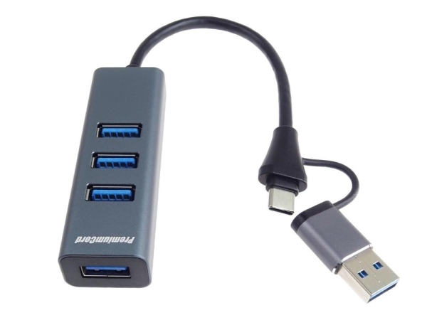PremiumCord Hub 5G SuperSpeed, USB-C a USB-A na 4x USB-A 3.2 Gen 1
