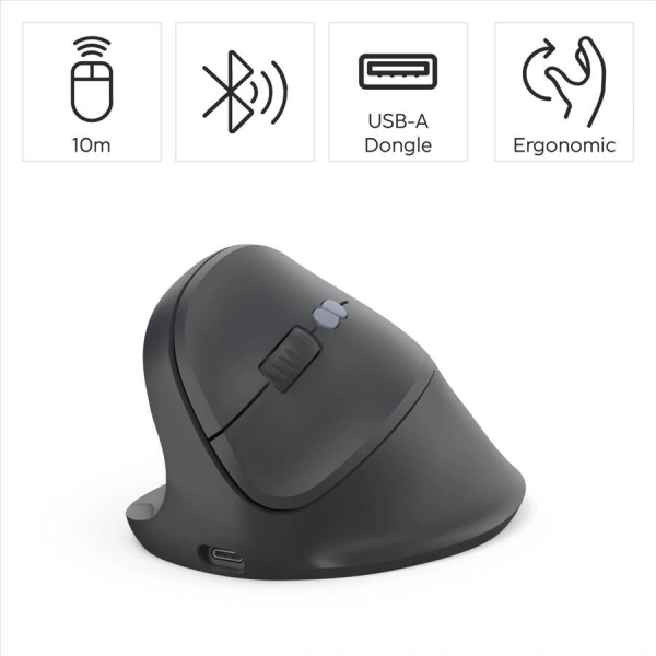 Hama vertikální ergonomická bezdrátová myš EWM-600L, pro leváky, nabíjecí, Multi Device