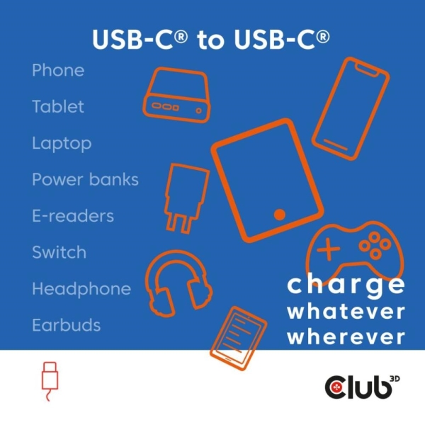 Club3D Kabel magnetický USB-C, 240W PD3.1, 480 Mbps, 2m, bílá