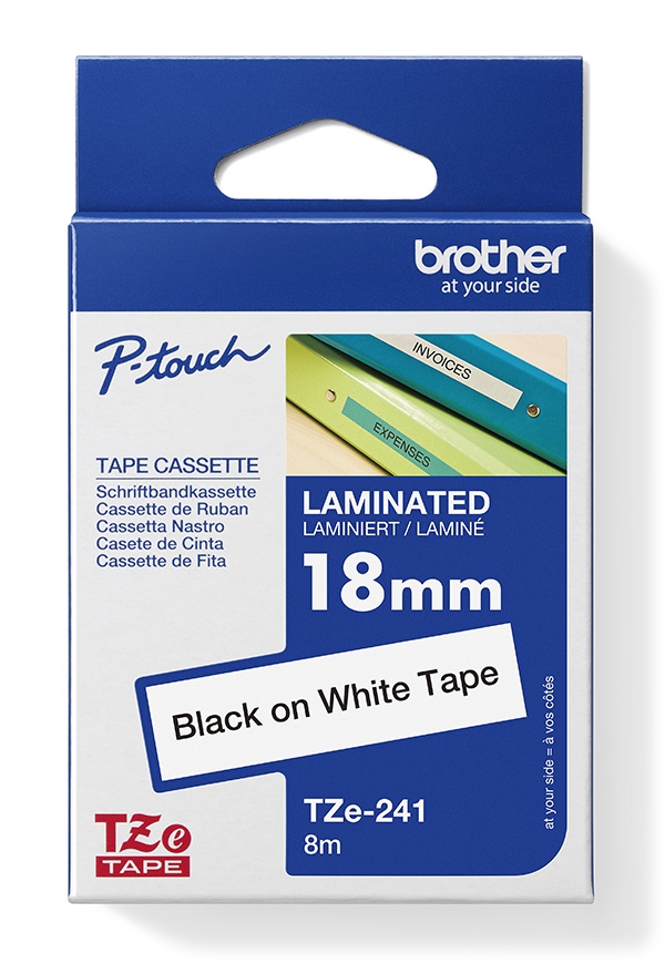 Brother originální páska do tiskárny štítků, Brother, TZE-241, černý tisk/bílý podklad, laminovaná, 8m, 18mm