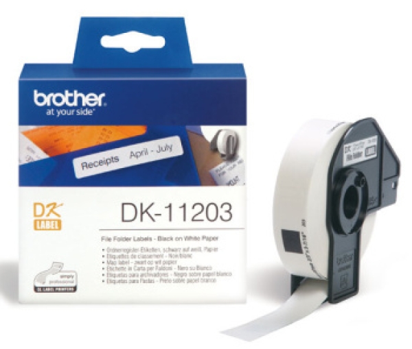 Brother DK-11203 - Černá na bílé - 17 x 87 mm 300 štítky (1 role x 300) štítky složek souborů - pro Brother QL-1050, 1060, 1110, 500, 550, 560, 570, 580, 600, 650, 700, 710, 720, 820