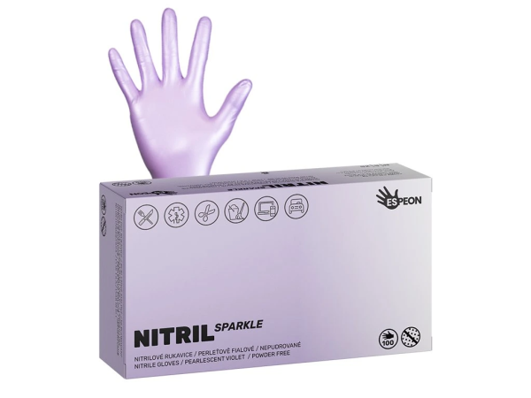 Rukavice NITRIL SPARKLE M, nepudrované, 100 ks, perleťově fialové