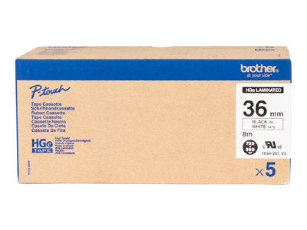 Brother HGE-261V5 - Černá na bílé - Role (3,6 cm x 8 m) 5 kazeta/y lamino páska - pro P-Touch PT-9500pc, PT-9700PC, PT-9800PCN; P-Touch R RL-700S