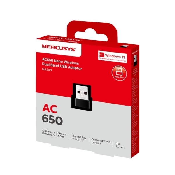 MERCUSYS MA20N WiFi5 USB nano adapter (AC650,2,4GHz/5GHz,USB2.0)