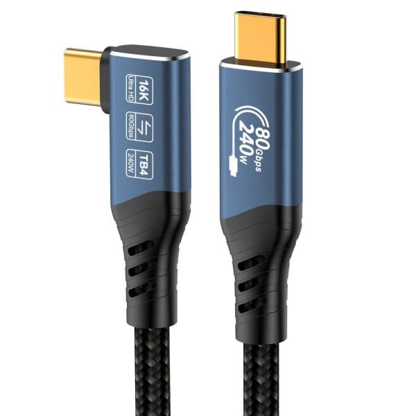 PREMIUMCORD Kabel USB4™ Version2.0 80Gbps 16K@60Hz 240W Thunderbolt 3 a 4 kabel zahnutý 1m