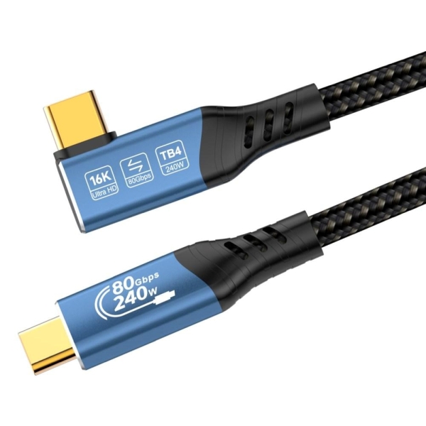 PREMIUMCORD Kabel USB4™ Version2.0 80Gbps 16K@60Hz 240W Thunderbolt 3 a 4 kabel zahnutý 1m