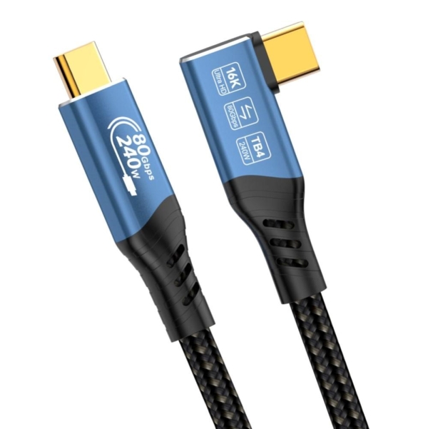 PREMIUMCORD Kabel USB4™ Version2.0 80Gbps 16K@60Hz 240W Thunderbolt 3 a 4 kabel zahnutý 1m