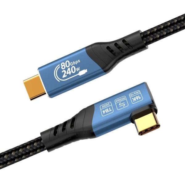 PREMIUMCORD Kabel USB4™ Version2.0 80Gbps 16K@60Hz 240W Thunderbolt 3 a 4 kabel zahnutý 1m