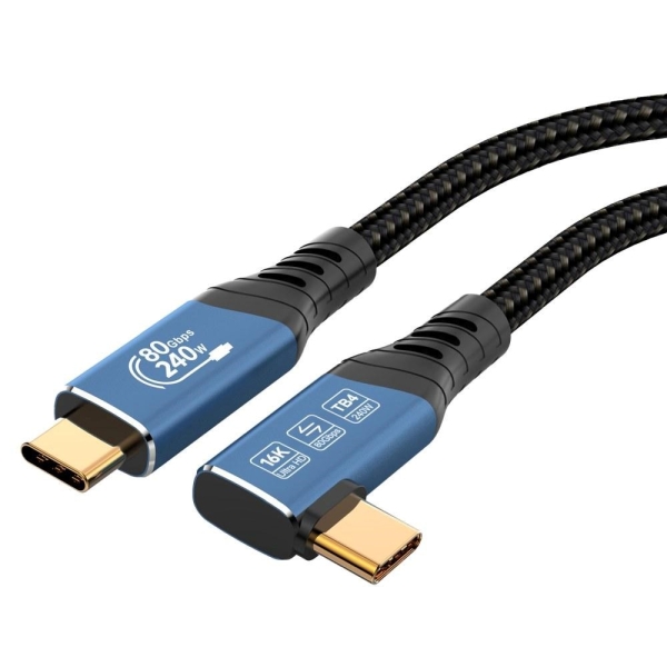 PREMIUMCORD Kabel USB4™ Version2.0 80Gbps 16K@60Hz 240W Thunderbolt 3 a 4 kabel zahnutý 1m