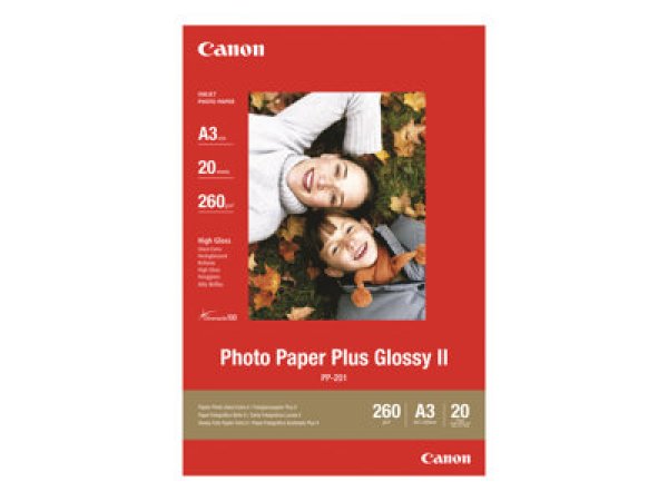 Canon Photo Paper Plus Glossy II PP-201 - Lesklý - A3 (297 x 420 mm) 20 listy fotografický papír - pro PIXMA iX4000, iX5000, iX7000, PRO-1, PRO-10, PRO-100, Pro9000, Pro9500
