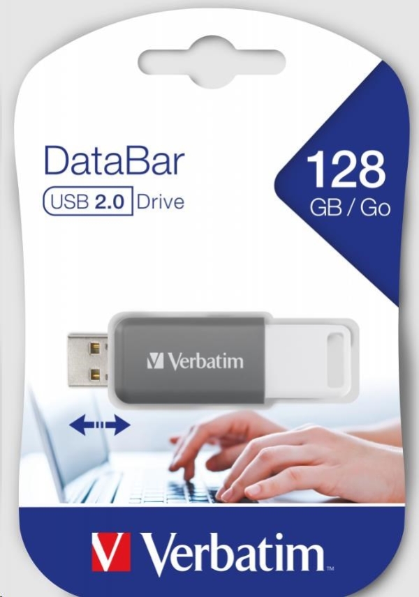 VERBATIM Flash Disk 128GB DataBar USB 2.0 Drive, šedá