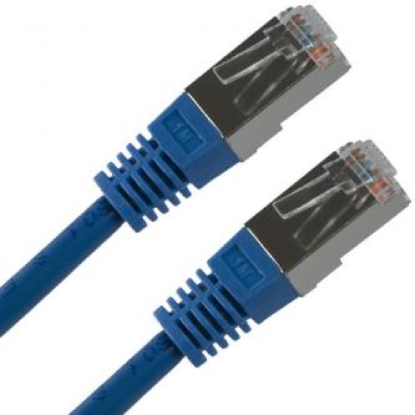 Síový LAN kabel FTP patchcord, Cat.5e, RJ45 samec - RJ45 samec, 5 m, stínìný, modrý, èistá mìï, economy
